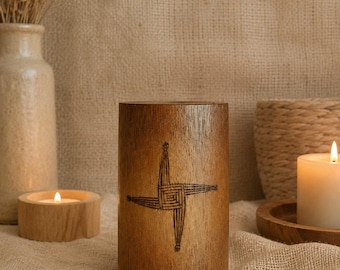 Brigid's Cross Wooden Candle Holder: Celtic Goddess Altar Decor
