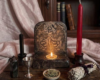 Lilith Goddess Candle Holder Wood Altar Decor Dark Myth Figurine Pagan Witchcraft Gift