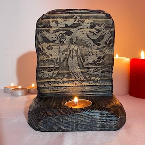 Morrigan Altar Candle Holder: Celtic Goddess Decor Handmade