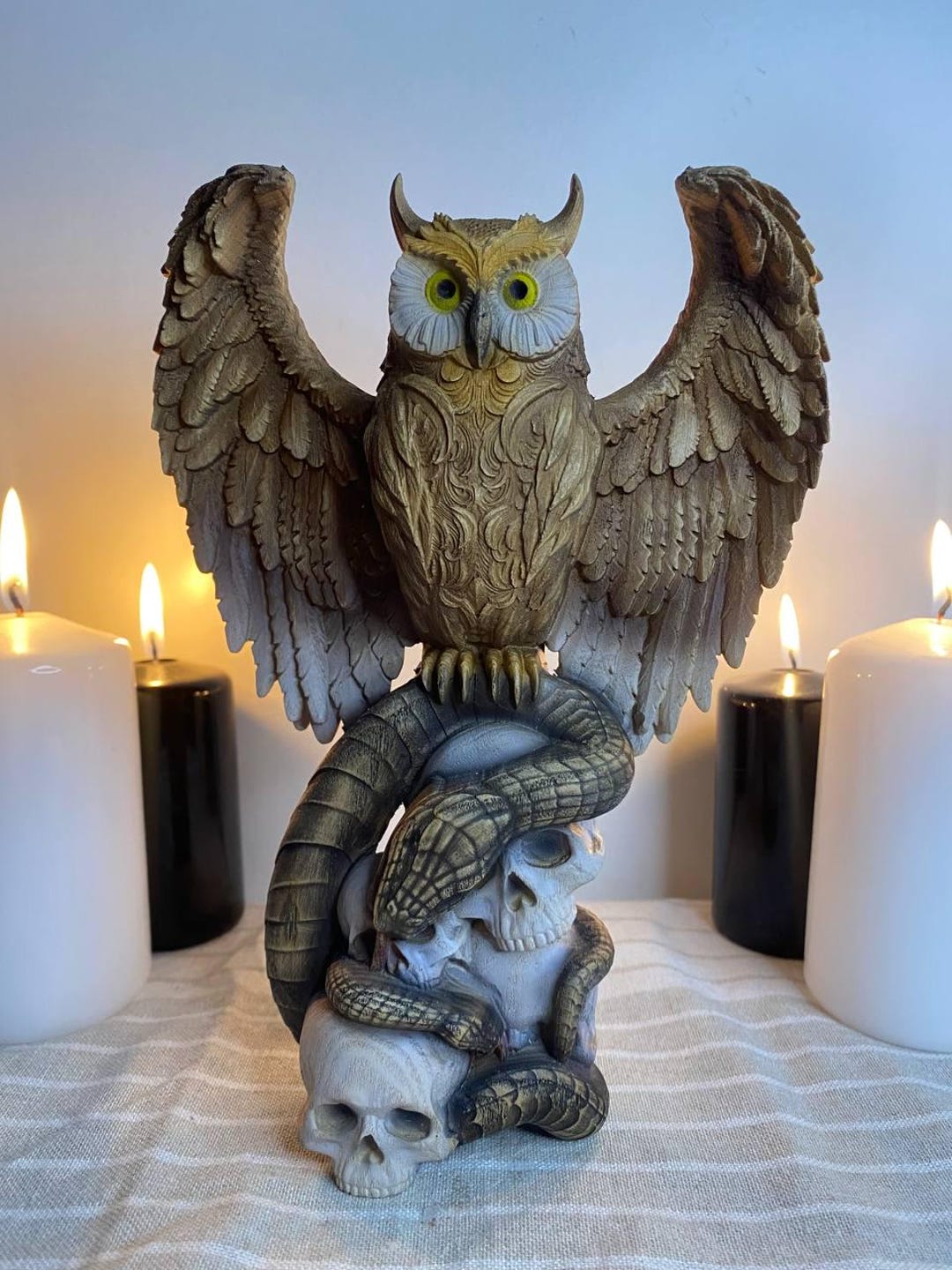 Pagan Ritual Statues Owl Statue: Pagan Ritual Decor With Skulls & Snake - Etsy