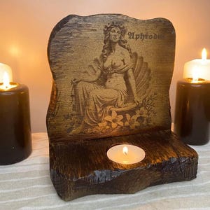 Carved Wood Aphrodite Statue: Greek Goddess Altar Decor