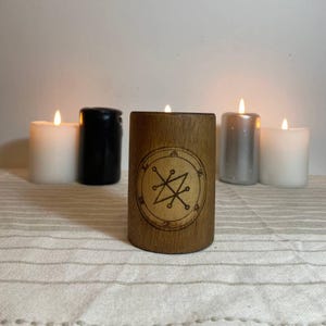 Azazel Azazel sigil Azazel altar Demon Satan Wooden candle holder Demon statue Occult Laser cutting Pagan altar Wicca Witchcraft Altar decor