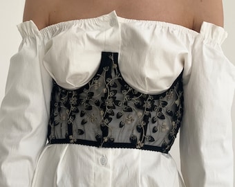 black underbust corset top, prom dress corset, ren faire corset, cupless renaissance corset, corset for dress, black corset belt