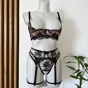 Black open cupless bra for large bust, Guarter cup bra with extra support, Shelf bra with support, Open cupless bra plus size, Half cup bra