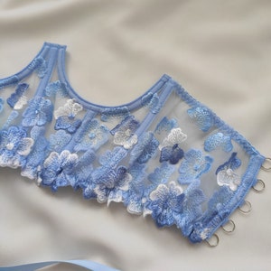 Blue corset top,  Сorset belt, Blue сupless corset, Underbust corset