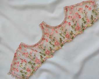 Cupless corset, Underbust corset with embroidered flowers, Floral corset, Embroidered corset, Beige corset