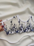 White corset, Cupless corset, Underbust corset with embroidered flowers, Corset with dark blue flowers, Lace-up corset
