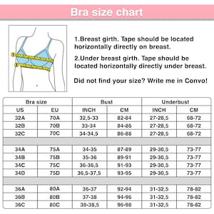 Peut inclure: Un tableau des tailles de soutien-gorge avec des mesures en pouces et en centim&egrave;tres. Le tableau indique les tailles de soutien-gorge US et EU, les mesures de buste et les mesures sous le buste. Le tableau est intitul&eacute; "Tableau des tailles de soutien-gorge".