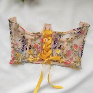 Cupless Corset Underbust Corset With Embroidered Flowers - Etsy