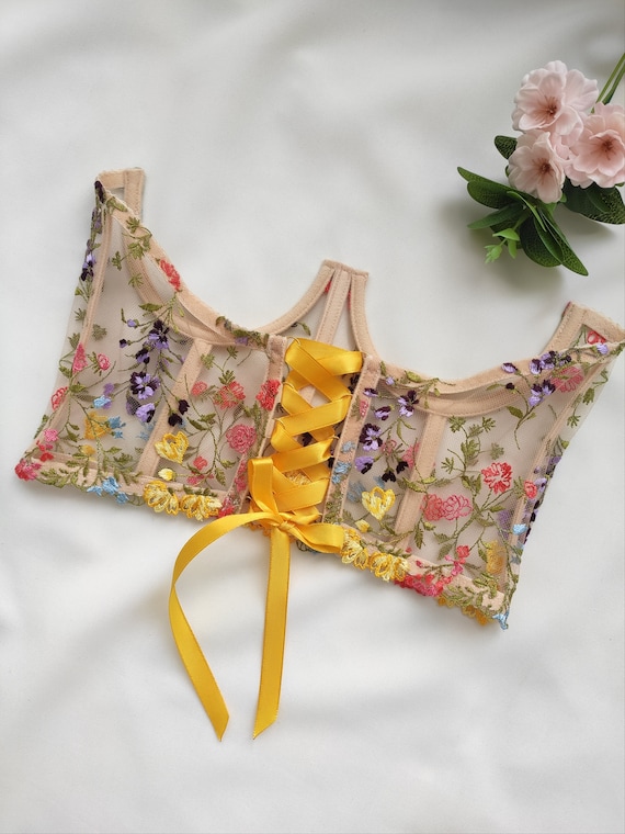 Floral Lace Lingerie-embroidered Lingerie Set-yellow Lingerie Set