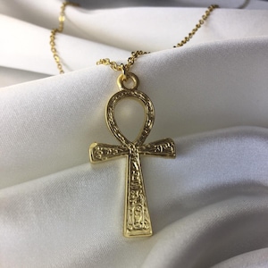 Gold plated and Silver plated Ankh Necklace with Symbols- Egyptian Myth- Gift for her - Birthday gift