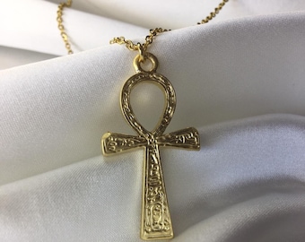 Gold plated and Silver plated Ankh Necklace with Symbols- Egyptian Myth- Gift for her - Birthday gift