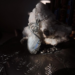 Handmade Wire Wrapped Moonstone Necklace with Silver Plated chain  - Witchcraft - Pagan - Shaman - Spiritual - Bohemian