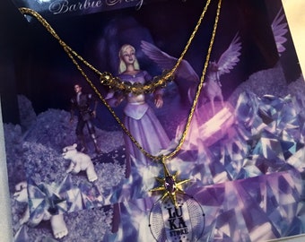 Gold Plated Chain, Purple Pole Star with Crystal Glass Barbie Magic Pegasus, Necklace Jewelry, Gift for her, (fairytopia,diamond castle)