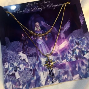 Gold Plated Chain, Purple Pole Star with Crystal Glass Barbie Magic Pegasus, Necklace Jewelry, Gift for her, (fairytopia,diamond castle)