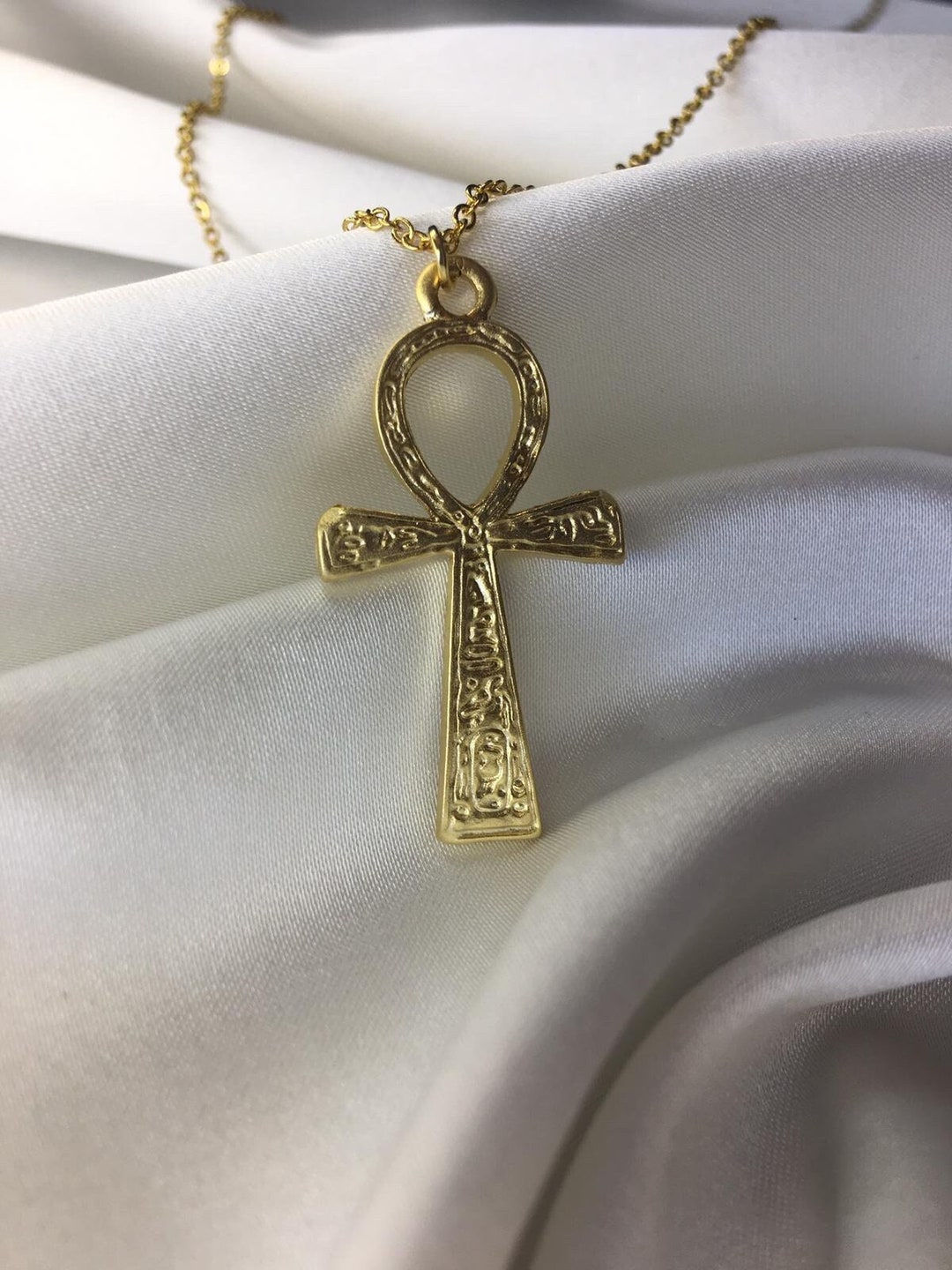 Gold Plated and Silver Plated Ankh Necklace With Symbols Egyptian Myth Gift for Her Birthday
