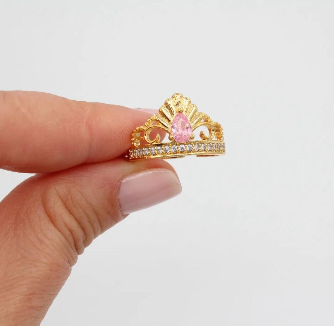 Disney Barbie Princess Adjustable Gold Color Crown Ring Cartoon Barbie as  the Princess and the Pauper Jewelry Ring for Girl Gift