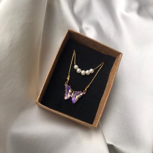 Pink and Blue Reflections Iridescent Butterfly Pearl Barbie Fairytopia Mariposa Necklace Butterfly Necklace (gift for her) (Gold Plated)