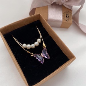 Purple,Honey,Black and Lilac color Butterfly Pearl Barbie Fairytopia Mariposa Necklace Butterfly Necklace (gift for her)