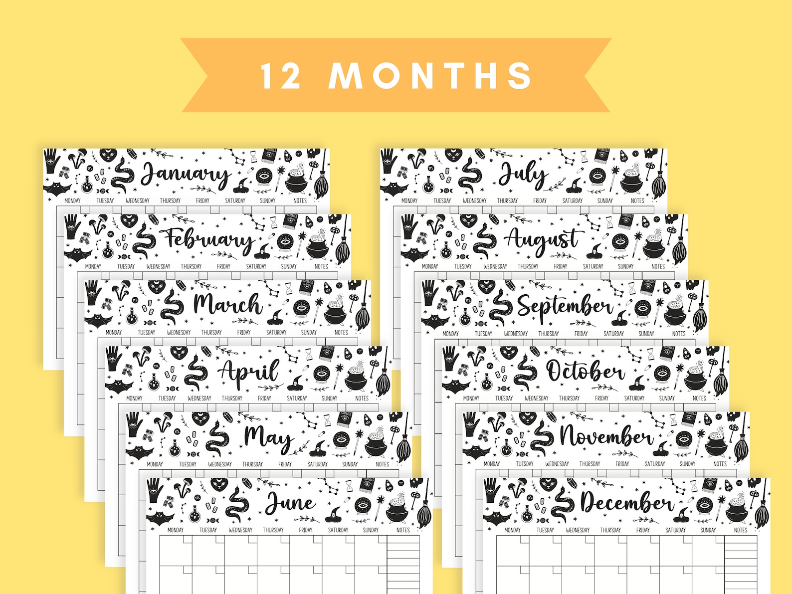 Printable Witch Calendar | Digital Download | Blank Witchy Monthly ...