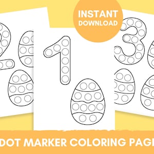 10 Printable Easter Numbers Dot Marker Coloring Pages for Kids | Happy Easter Kids Coloring Pages | Easter Basket Stuffers | Activity Sheet