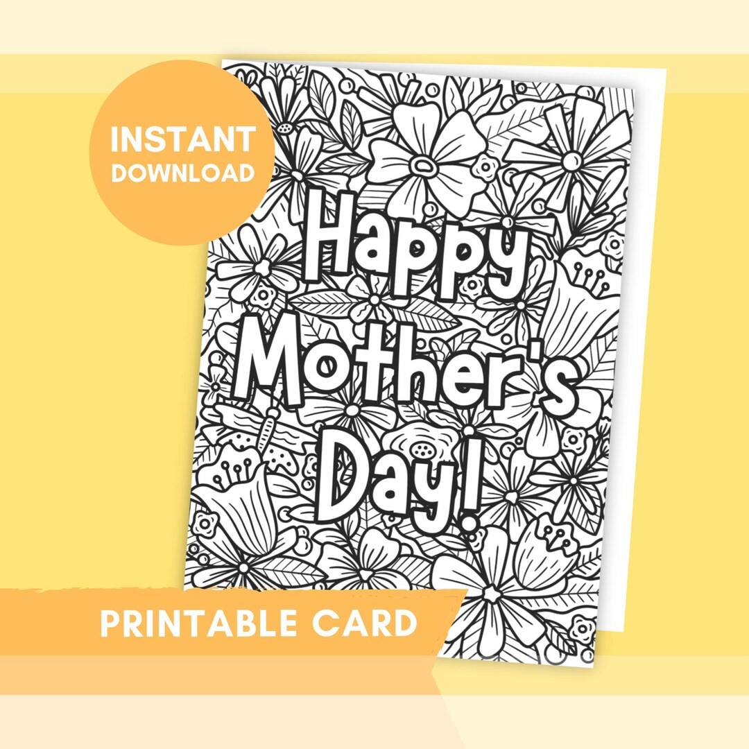 Printable Mother's Day Card for Kids to Color | Floral Mum Coloring ...