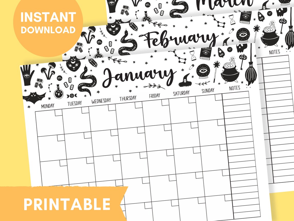 Printable Witch Calendar Digital Download Blank Witchy Etsy