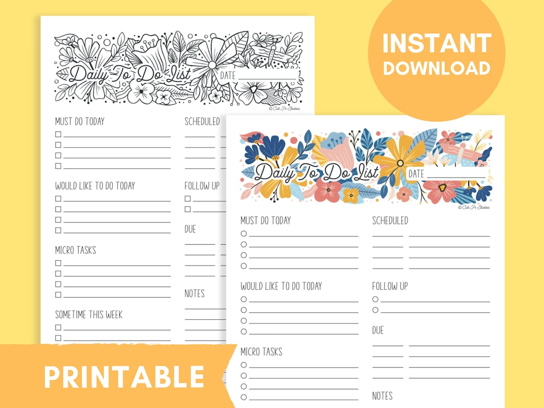 Printable to Do Checklist, Daily Planner, Daily to Do List PDF, Print ...