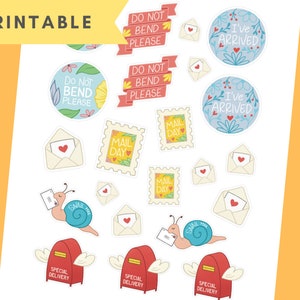 Snail Mail Stickers | Happy Mail Stickers | Printable Sticker Sheet | Penpal Stickers | Small Business Stickers