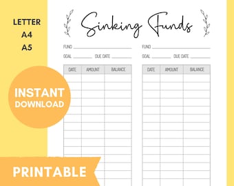 Sinking Funds Tracker Printable | Savings Log, Budget Insert (Digital Download)