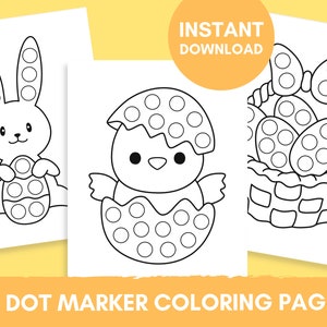 35 Printable Easter Dot Marker Coloring Pages for Kids | Happy Easter Kids Coloring Pages | Easter Basket Stuffers | Dot Marker Activity