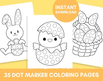 35 Printable Easter Dot Marker Coloring Pages for Kids | Happy Easter Kids Coloring Pages | Easter Basket Stuffers | Dot Marker Activity