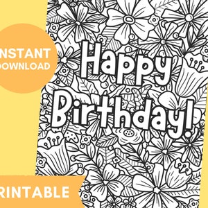 et page à colorier d'anniversaire à imprimer | Carte de voeux de joyeux anniversaire | Carte faite maison PDF | Impression et couleur à faire soi-même | Téléchargement instantané