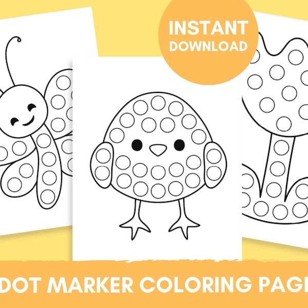 6 Printable Spring Dot Marker Coloring Pages for Kids | Dot Marker Activity Pages | Dot Marker Printable | Cute Animal Designs