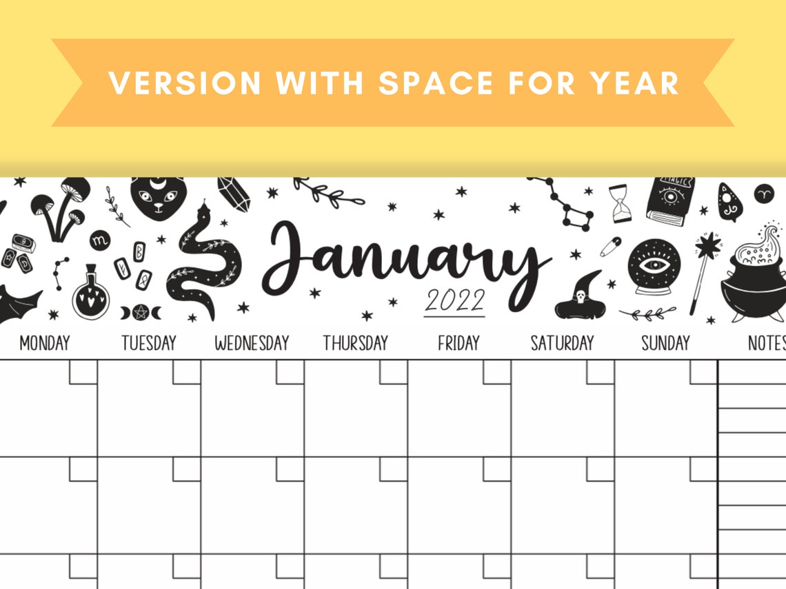 Printable Witch Calendar Digital Download Blank Witchy Etsy