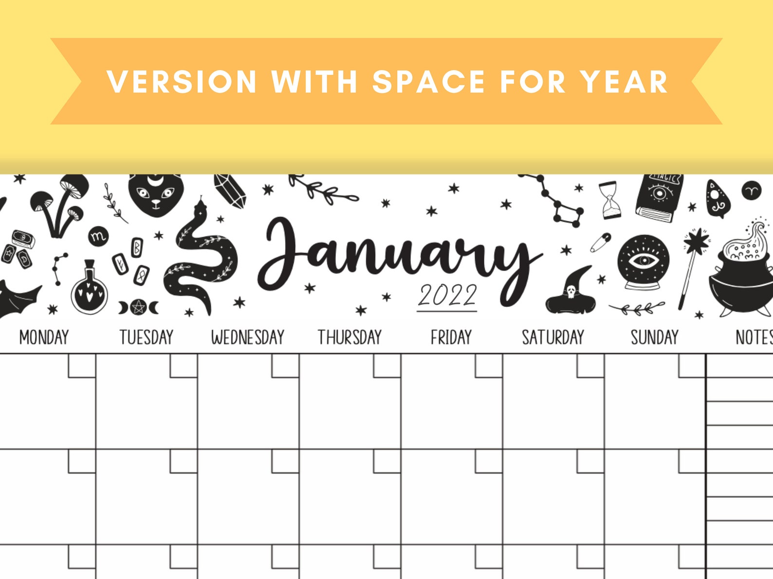 Printable Witch Calendar Digital Download Blank Witchy Etsy