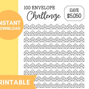 100 Envelope Challenge Tracker | 5k Savings Challenge Envelope | 5,000 Money Saving Challenge Printable | Finance Tracker | Instant Download