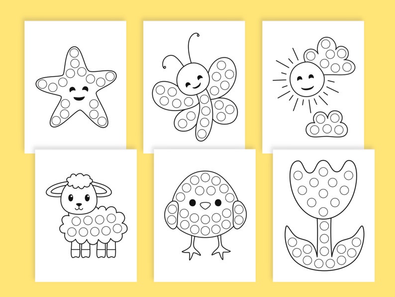 6 Printable Spring Dot Marker Coloring Pages for Kids Dot Marker