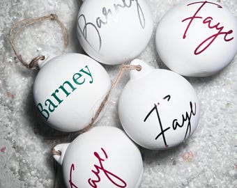 Personalized Ceramic Christmas Bauble: Rustic Ornament, Custom Name
