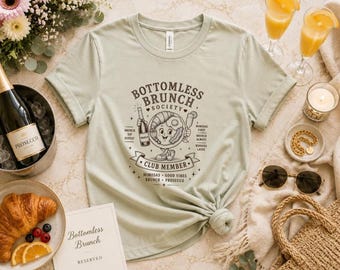Bottomless Brunch Society T-Shirt | Bottomless Brunch Shirt | Mimosa Lover Tee | Girls Brunch Outfit | Prosecco Gift | Foodie Tee