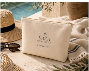 Ibiza Social Club Survival Kit Pouch | Holiday Makeup Bag | Travel Organiser | Beach Essentials | Girls Trip Gift | Cosmetic Bag