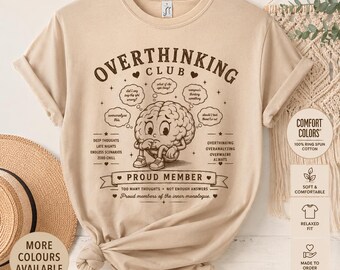 Overthinking Society T Shirt, Funny Overthinker Tee, Anxiety Club Shirt, Introvert Gift, Mental Load Graphic Tee, Retro Vintage Style Top