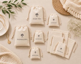 Personalised Travel Pouch Set – 5 Drawstring Holiday Organiser Bags