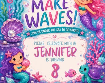 Mermaid Birthday Invitation | Personalised Under the Sea Party Invite | Digital Girls Birthday Invitation | Printable Mermaid Invite