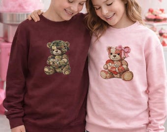 Valentines Sweatshirt Mama & Mini Matching Set | Mother Son Jumpers | Cute Heart Designs | Red and Pink Valentine Tops | Dino Jumper