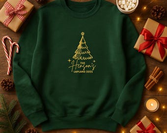 Personalized Family Christmas Sweatshirt | Gold Tree, Lapland 2025