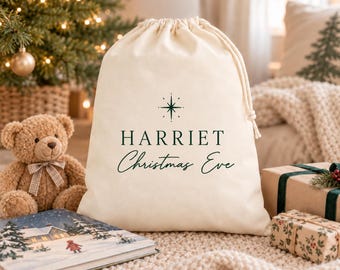 Personalised Christmas Eve Bag | Custom Name Drawstring Gift Sack for Children
