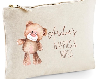 Personalized Teddy Bear Accessory Bag: Baby Changing Kit, New Mom Gift