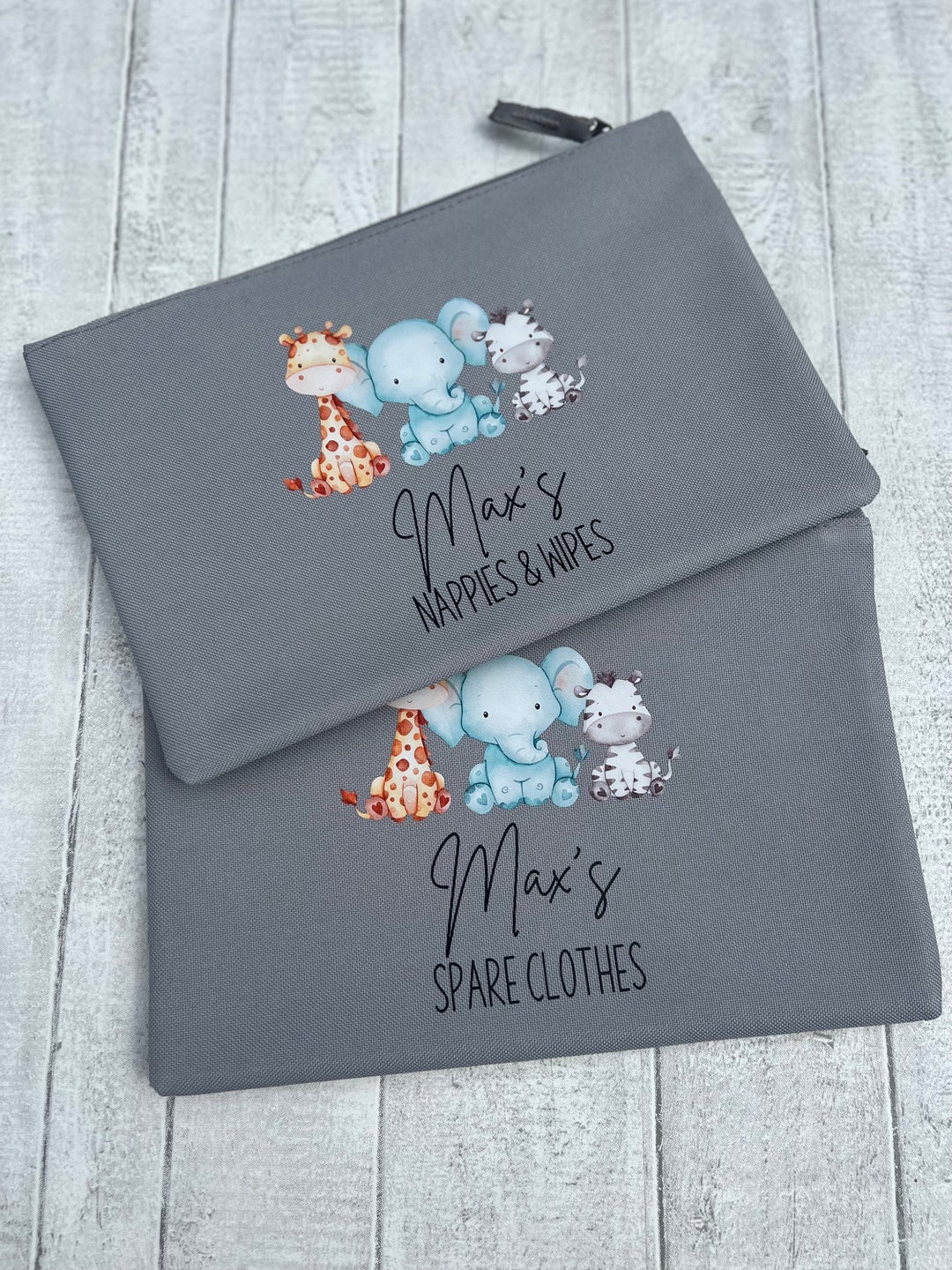 SAFARI ACCESSORY BAG Personalised Nappy Zip Pouch Nappies & Wipes