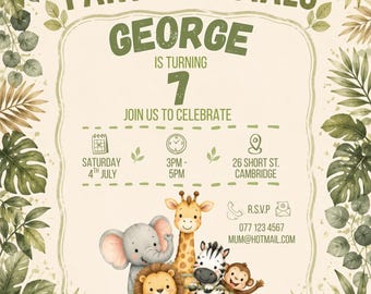 Personalised Safari Party Invitation | Jungle Birthday Invite | Digital Safari Invitation | Printable Children's Birthday Invite